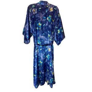 California Dynasty Blue Floral Kimono Robe Lightweight Lounge Wear 1X